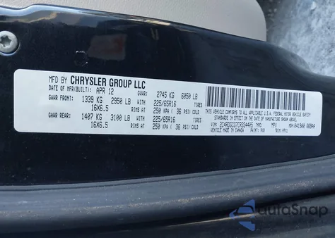 2012 Dodge Grand Caravan Sxt z USA, uszkodzony, nr VIN 2C4RDGCG7CR334405